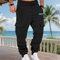 Detailed view of men's black fleece-lined cargo joggers featuring multiple utility pockets - S / Bottoms / Black