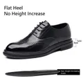 Classic black leather Brogue dress shoes featuring 3cm flat sole and comfort insole - 38 / Flat No Increase (3006) / Black Flat (3006)