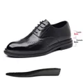 Classic black leather Brogue elevator shoes for men with 6cm height increasing feature - 38 / 6CM Height Increase (3007) / Black 6CM Height Increase (3007)