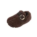 Adorable brown fuzzy fleece children's slip-on shoes featuring a stylish gold buckle - Coffee