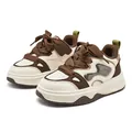 Children's casual sneakers in cream and brown with breathable lace-up design style - 26 / Beige Brown