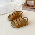 Stylish brown children's Birkenstock style sandals with cork sole and elastic back strap - 22 / Brown