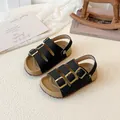 Children's breathable black sandals with cork soles and adjustable triple buckles for summer - 22 / Black