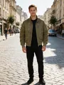 Men's olive green MA-1 bomber jacket, thickened windproof military style flight jacket - M / Tops / Khaki