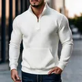 Hochwertiges Herren Waffelstrick-Sweatshirt in Weiß mit halbem Reißverschluss und Tasche - S / Oberteile / Weiß