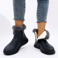 Cozy dark blue women's winter snow boots featuring faux fur trim and side zipper closure - 36 / Dark Blue
