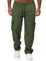 Men's retro olive green cargo pants with elastic drawstring waist and side pockets - XS / Bottoms / Army Green