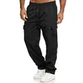 Dettaglio di pantaloni cargo neri da uomo con vestibilità ampia e gamba dritta. - XS / Pantaloni e gonne / Nero