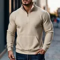 Herren Waffelstrick Sweatshirt mit halbem Reißverschluss in Beige - S / Oberteile / Gebrochenes Weiß