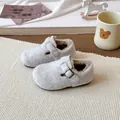 Cozy grey fleece-lined children's Birkenstock-style winter clogs - Size 23: 14.8cm / Off White