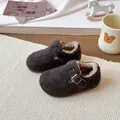 Cozy brown wool felt kids Birkenstock-style clogs with plush warm lining - Size 23: 14.8cm / Brown