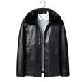 Men's black winter faux leather jacket with thickened fur collar and windproof lining - M / Top (572) / Black