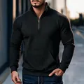 Herren Waffelstrick-Sweatshirt mit halbem Reißverschluss, Kängurutasche und Stehkragen - S / Oberteile / Schwarz