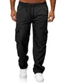Detailed view of men's black cargo pants with elastic waist and functional side pockets - XS / Black