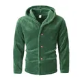 Green coral fleece hooded jacket for men with four-button closure - S / Tops / Army Green