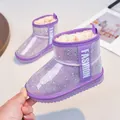 Stylish purple girls winter snow boots featuring waterproof PVC outer and warm faux fur lining - Size 27 (16.2cm) / Purple