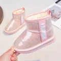 Pink waterproof girls' snow boots with faux fur lining and sparkly rhinestones. - Size 27 (Inner Length 16.2cm) / Pink