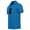 Detailed side view of a bright blue quick-dry moisture-wicking golf polo shirt for men - S / Tops / Blue