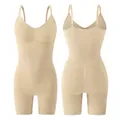 Beige seamless tummy control bodysuit with butt lifting design for women. - XS/S / Apricot