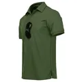 Side view of olive green polo shirt with sunglasses hanging from the placket - S / Tops / Army Green