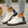 Gedetailleerde weergave van vintage canvas loafers in werkstijl met dikke zolen - 36 / Wit