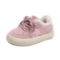 Pink fleece-lined children's sneaker with star detail and thick white sole for winter - Size 23 (Inner Length 14.5cm) / Pink
