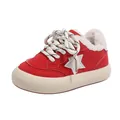 Red children's star sneakers with warm faux fur lining and thick cream soles for winter - Size 23 (Inner Length 14.5cm) / Red