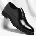 Elegant classic black leather Oxford dress shoes for men with height increasing sole design - 37 / Black
