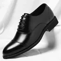 Elegant black men's cap-toe business dress leather shoes in a classic oxford style - 37 / British Business (8615) / Black All-Season Style