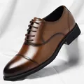 Classic brown cap-toe leather Oxford shoes for formal business dress and weddings - 37 / British Business (8615) / Brown All-season Style