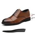 Men's brown height increasing leather dress shoes with 6cm total lift and 3cm insole. - 37 / Heightened / Brown