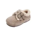 French style cozy kids' Birkenstock-style fleece-lined shoes in beige suede for winter - Size 21 Inner Length 13.5CM / Apricot