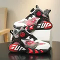 Boys' warm winter basketball shoes with fur lining and SUP logo in red and white - 31 / Black Red