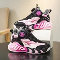Pink and black fur-lined boys' sports sneakers with a quick rotating dial buckle - 31 / Rose Red