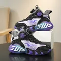 Durable boys' winter basketball shoes with purple flame pattern and fur lining - 31 / Black Purple