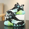 Boys' mint green rotary buckle basketball shoes with warm lining and flame pattern - 31 / Black Green