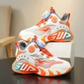 Boys winter sports sneakers featuring rotary buckle and warm fur lining in orange white. - White Orange