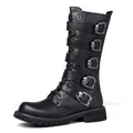 Botas altas de moto negras con hebillas de calavera gótica y suela de tacos - 38 / Botas de Motociclista / Negro