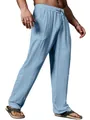 Light blue breathable cotton linen trousers for men with a loose straight-leg casual fit - S / Bottoms / Light Blue
