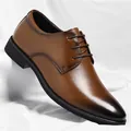 Elegant brown gradient leather dress shoes with lace-up design for men, business style - 37 / Lace-up Low Top Style / Brown