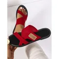 Damen atmungsaktive rote Mesh-Sandalen mit Kreuzriemen und flacher Sohle für Strand - 36 / Rot