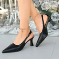 Elegant black pointed-toe slingback high heels featuring stiletto heel and adjustable buckle strap - 35 / Black