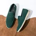 Mocasines de gamuza verde oscuro para hombre con suela de goma beige flexible casual - 45 / Verde