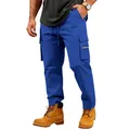 Detail of men's blue tactical cargo pants with multi-pockets and drawstring waist - Sapphire Blue