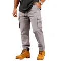 Close-up detail of men's grey tactical cargo pants with pockets and drawstring. - M / Bottoms / Gray
