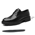 Professionelle Business-Schuhe aus schwarzem Leder mit 5 cm Plateausohle für Herren - 37 / Flacher Boden Stil / Schwarz Ganzjahresstil (9101)