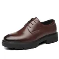 Formelle Herren-Lederschuhe in Braun mit einer erhöhten Plateau-Sohle für Business - 37 / Ganzjahres Stil (9101) / Braun