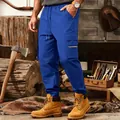 Pantaloni cargo blu da uomo con multitasche e coulisse in vita in stile officina. - Taglia S / Pantaloni e gonne / Blu zaffiro