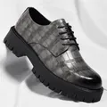 Chaussures Oxford à plateforme pour hommes avec motif crocodile gris et semelle crantée - 38 / Gris