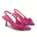Elegant fuchsia pointed-toe slingback kitten heels featuring a large stylish bow detail - 35 / Rose Red
